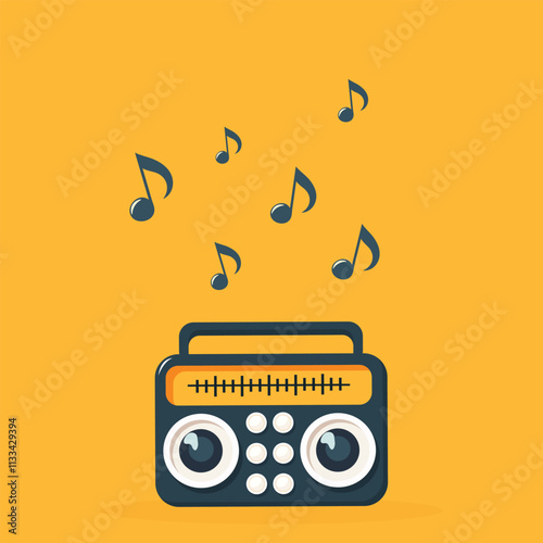 radio and musical notes isolated flat illustration