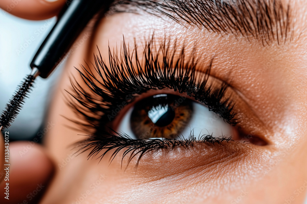 Naklejka premium Mascara Application on Eye with Long Eyelashes