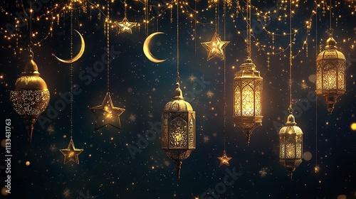 Arabic Traditional Ramadan Kareem Eastern Lanterns Garland

 photo