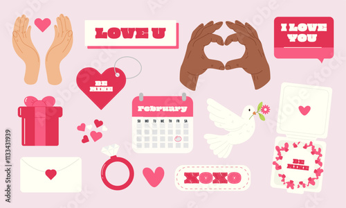 Valentine's Day Themed Sticker Set with Love Symbols photo