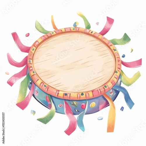 Vibrant Tambourine with Ribbons in Playful Folk Music Theme photo