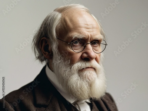 image of charles darwin portrait on white background isolated theory of evolution photo