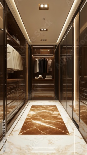 Elegant modern dressing room with stylish lighting and sleek storage solutions