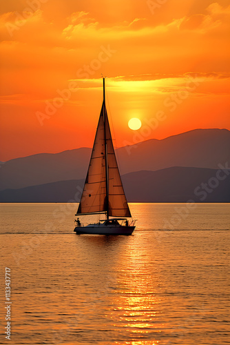 Wondrous Golden Sunset Over the Serene Adriatic Sea - A Majestic View of Nature’s Tranquility photo