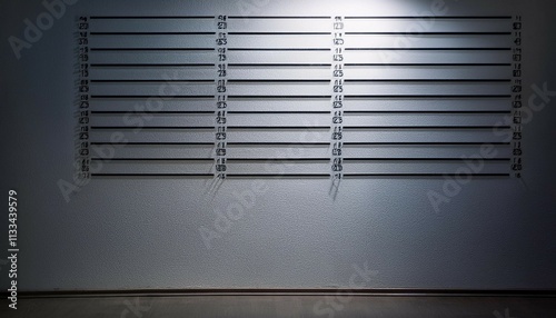 police lineup identification scene in starkly lit room for crime investigation concepts