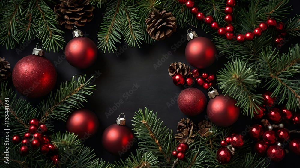 Fototapeta premium Glittering Christmas tree ornaments hang gracefully on a beautifully decorated tree, capturing the festive holiday spirit.