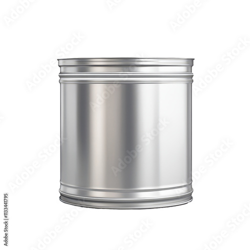 Aluminum tin can on a transparent background, showcasing its smooth surface and cylindrical shape, aluminum tincan on isolated transparent background, useful for mockup template photo