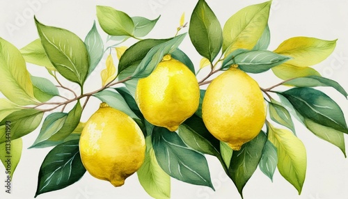 hand drawn watercolor painting of lemons with green leaves aesthetic watercolor wallpaper print generative ai