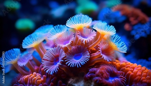 a captivating macro of colorful coral polyps in vivid hues showcasing marine lifers delicate beauty photo