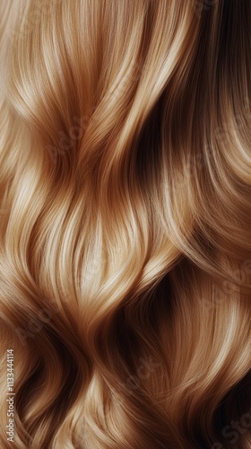 Beautiful golden blonde hair with soft waves cascading down in natural shine ...