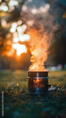 Cooking over an open flame as sunset light creates a magical atmosphere