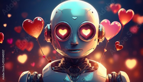 robot with heart eyes embracing the magic of love perfect for concepts of artificial intelligence affection and emotional technology