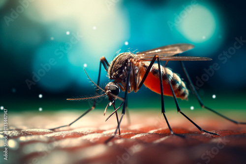 Detailed shot of a mosquito, a vector for diseases like dengue, showcasing preventive measures. photo