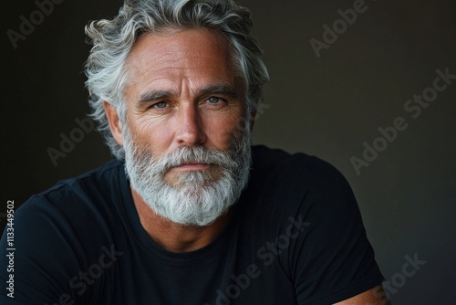 Mature man with gray hair and beard showing a thoughtful expression indoors