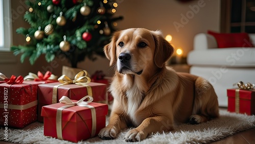 dog with christmas gift