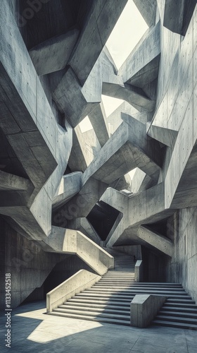 Unique architectural design featuring complex concrete structures in a modern...