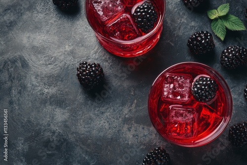Refreshing blackberry cocktail served over ice in stylish glasses with berries