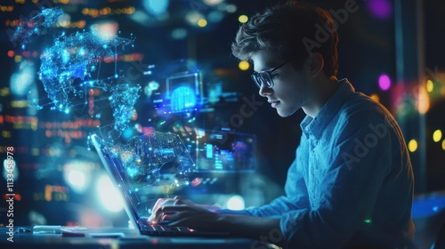 Wallpaper Mural Young person working on a laptop with digital graphics. Torontodigital.ca