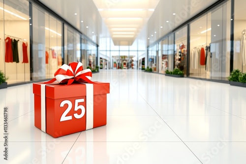 Paquete de regalo 25 en una tienda de ropa infantil decorada para Navidad photo