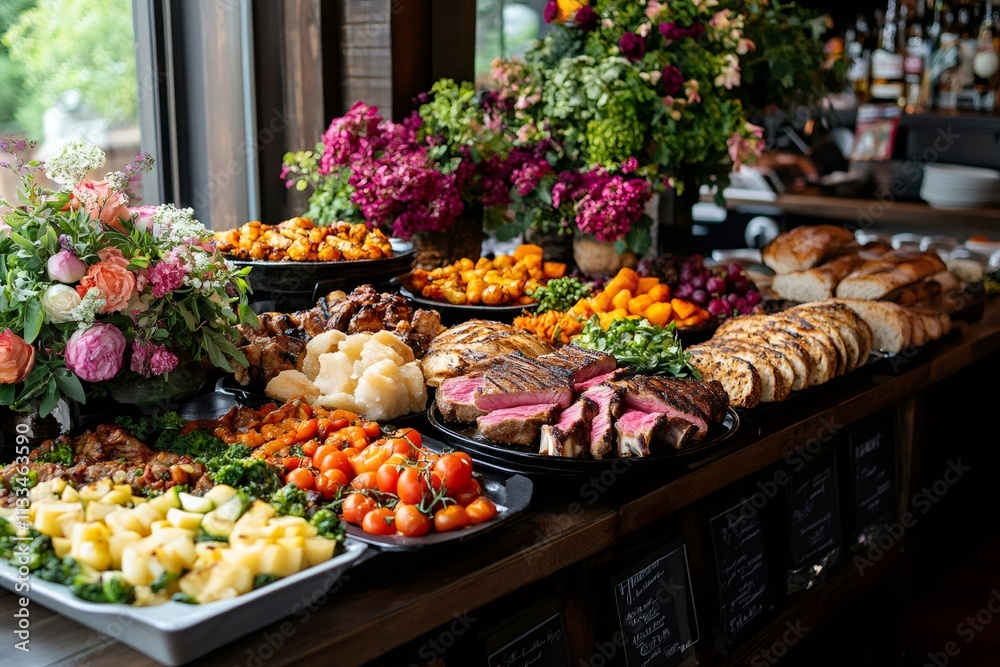 Obraz premium Buffet table displaying variety of delicious foods for celebration