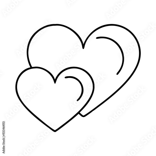 two overlapping hearts outlined in black, representing love and unity,