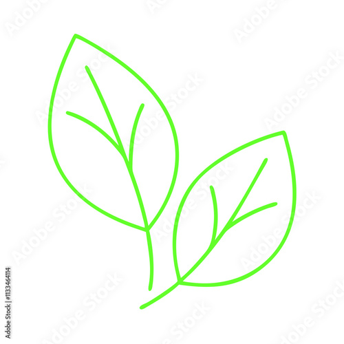  A clean vector icon of two green leaves with veins, symbolizing nature, ecology, and freshness,