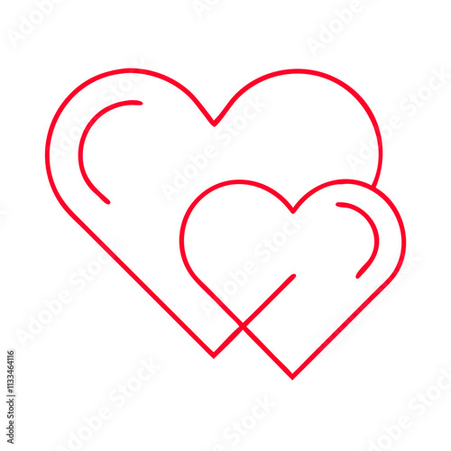 A simple vector icon of two overlapping hearts outlined in red, symbolizing love and connection, with no background.