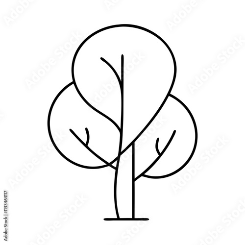  A black outline of a tree with three rounded canopies, symbolizing nature and growth,