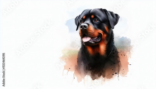 rottweiler, dog, standing pose, animal in watercolor painting, alcohol ink, photo