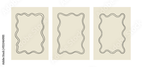 Set of abstract wavy outline frames. Vector hand drawn quirky illustration. Template for posters and greeting cards