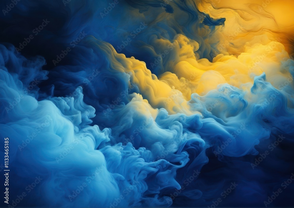Fototapeta premium Deep Blue and Yellow Gradation Watercolor Background with Cloudy Texture. Perfect for creative projects, modern decor, or abstract backgrounds.
