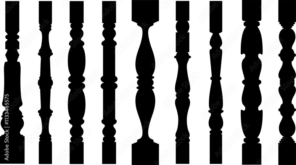 Fototapeta premium Collection of different stair spindles and balusters isolated on white