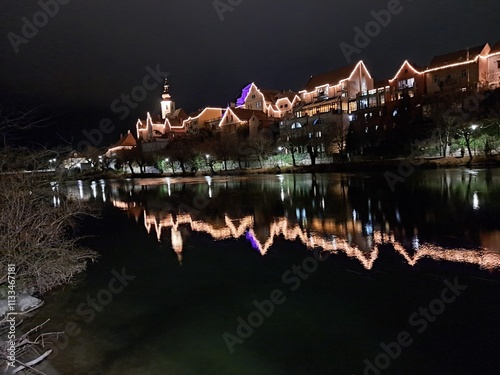 Frohnleiten, die Lichter der Stadt spiegeln sich im Fluss! photo