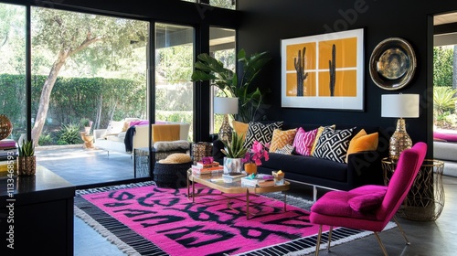 Modern Stylish Living Room with Bold Colors and Chic Decor