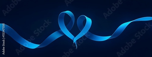 Elegant blue ribbon on dark background shaped as heart symbol