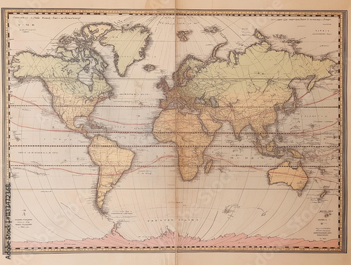 Weltkarte mit alten Linien und geografischen Details

