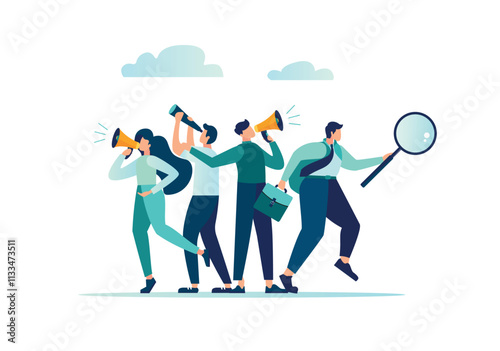 Search for candidates in the HR department, search for personnel for a vacancy, marketing search for a client or customer concept, vector illustration, a group of people is engaged in the search