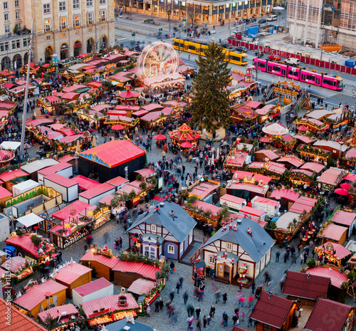 christmas market in Dresden seen from above
