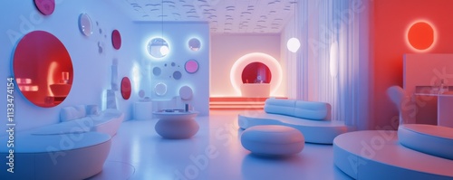 A room with a variety of concepts and film yourself singing in a music video. This is a coin karaoke space that recreates the scene of an idol music video. clean design, trendy and calm. photo