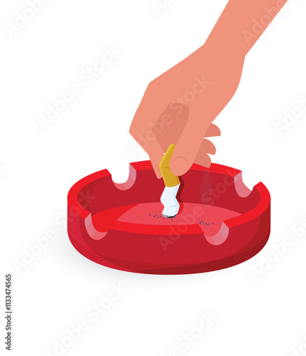 Hand extinguishing a Cigarette butt in ashtray stock illustration