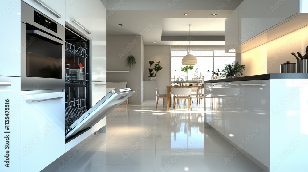Modern Stylish Kitchen with Open Layout Featuring Dishwasher Modern Stylish Kitchen with Open Layout Featuring Dishwasher