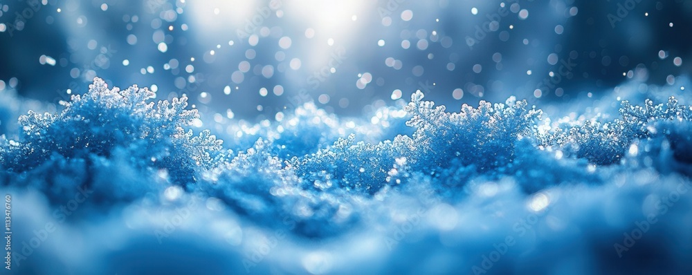Close-up view of sparkling snowflakes falling from the sky Close-up view of sparkling snowflakes falling from the sky
