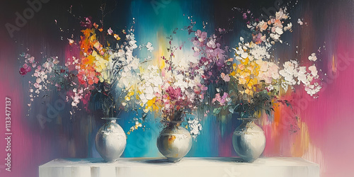  Elegant Floral Arrangement in Colorful Vases