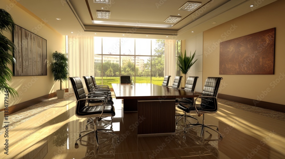 Fototapeta premium Modern Conference Room with Large Windows and Elegant Furniture