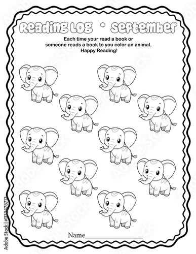 Reading Log Coloring Page: Color an Animal for Each Book elephant photo