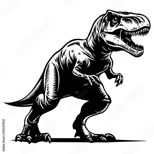 illustration of a dinosaur black and white vector illustration in the style of clip art isolated on a white background