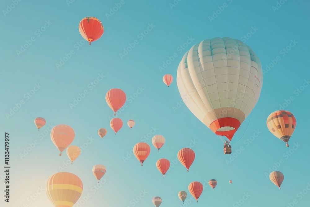 Obraz premium freedom and beauty of hot air balloons adrift in the clear blue sky,