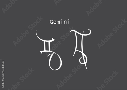 Vector Gemini, astrology, astronomy symbol drawings