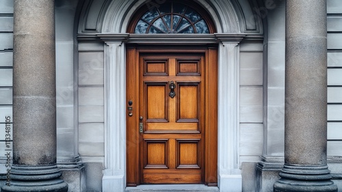 Elegant Wooden Door Surrounded by Classic Stone Architecture