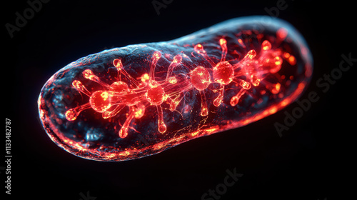 Cancer precaution conceptual. Glowing mitochondria symbolizing cellular health in 3D design photo